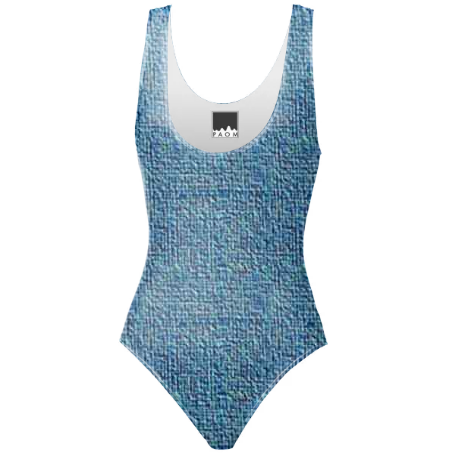 Blue Textured One Piece Swimsuit